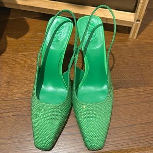 Zara rhinestone slingback heels bright green